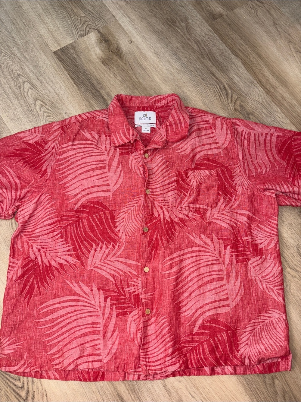 28 Palms Silk Linen Blend Coral Palm Print Camp Shirt Size XXL resortwear comfy